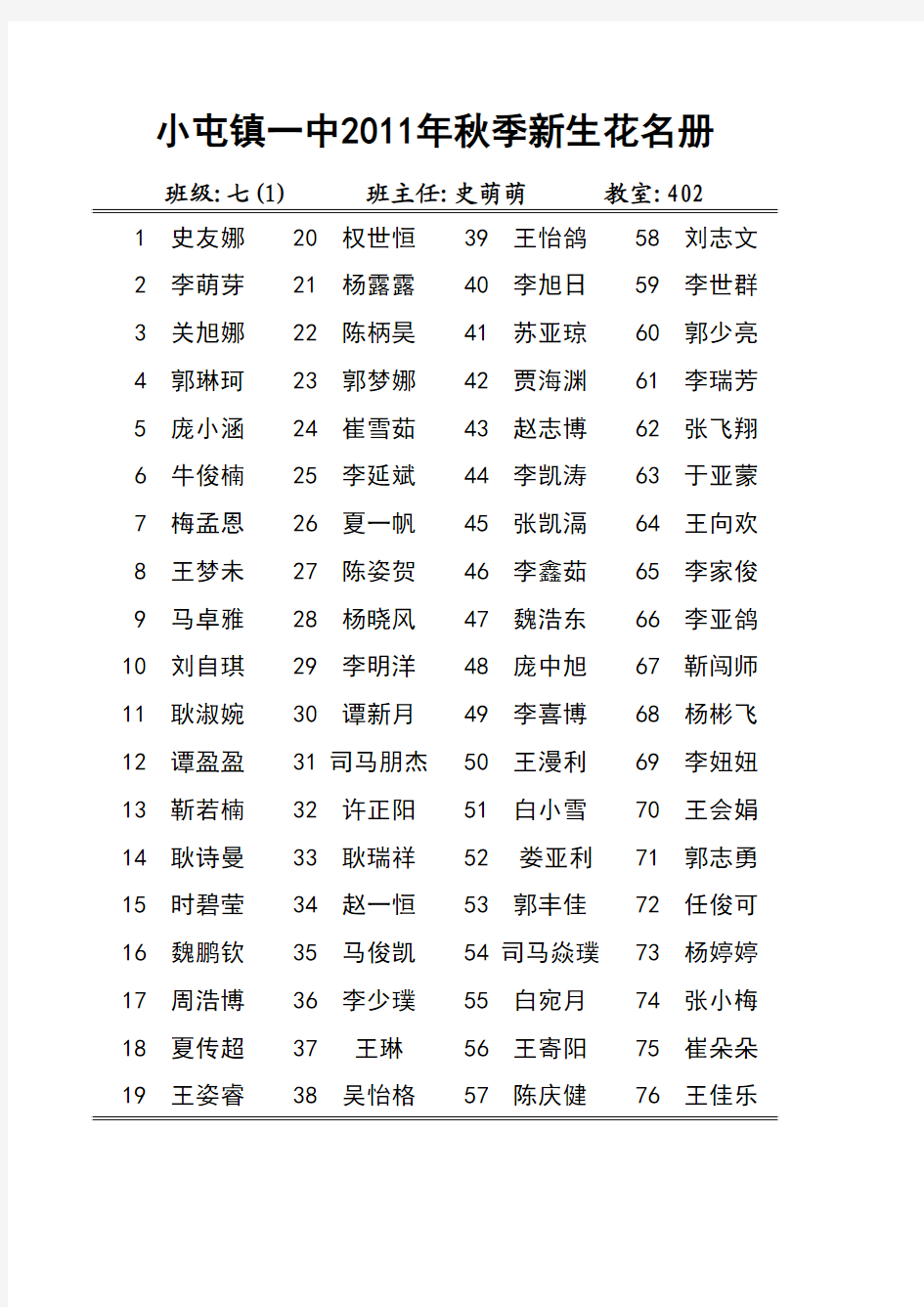 学生基本情况统计表