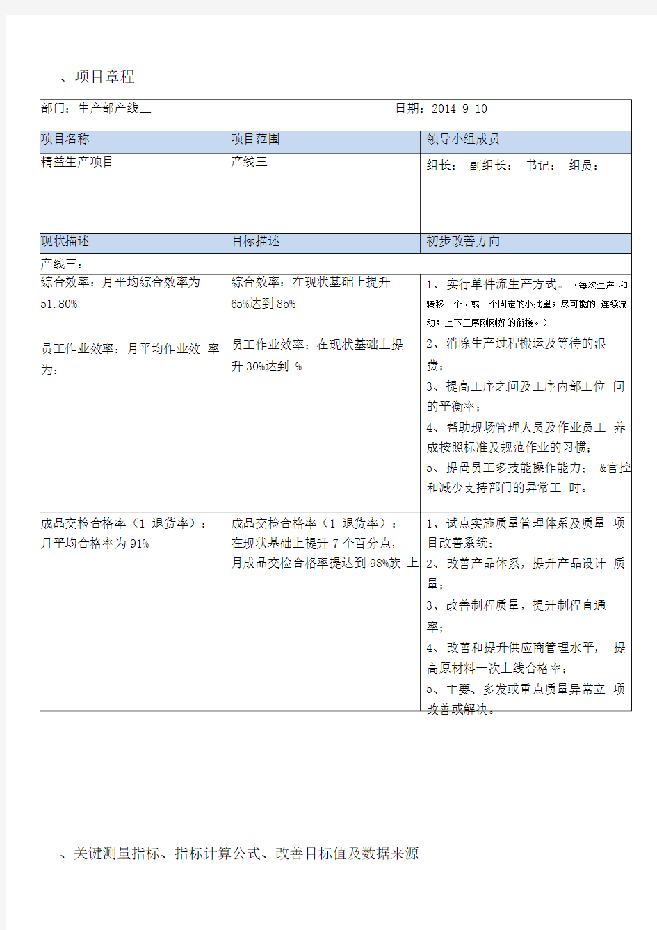 精益生产项目规划