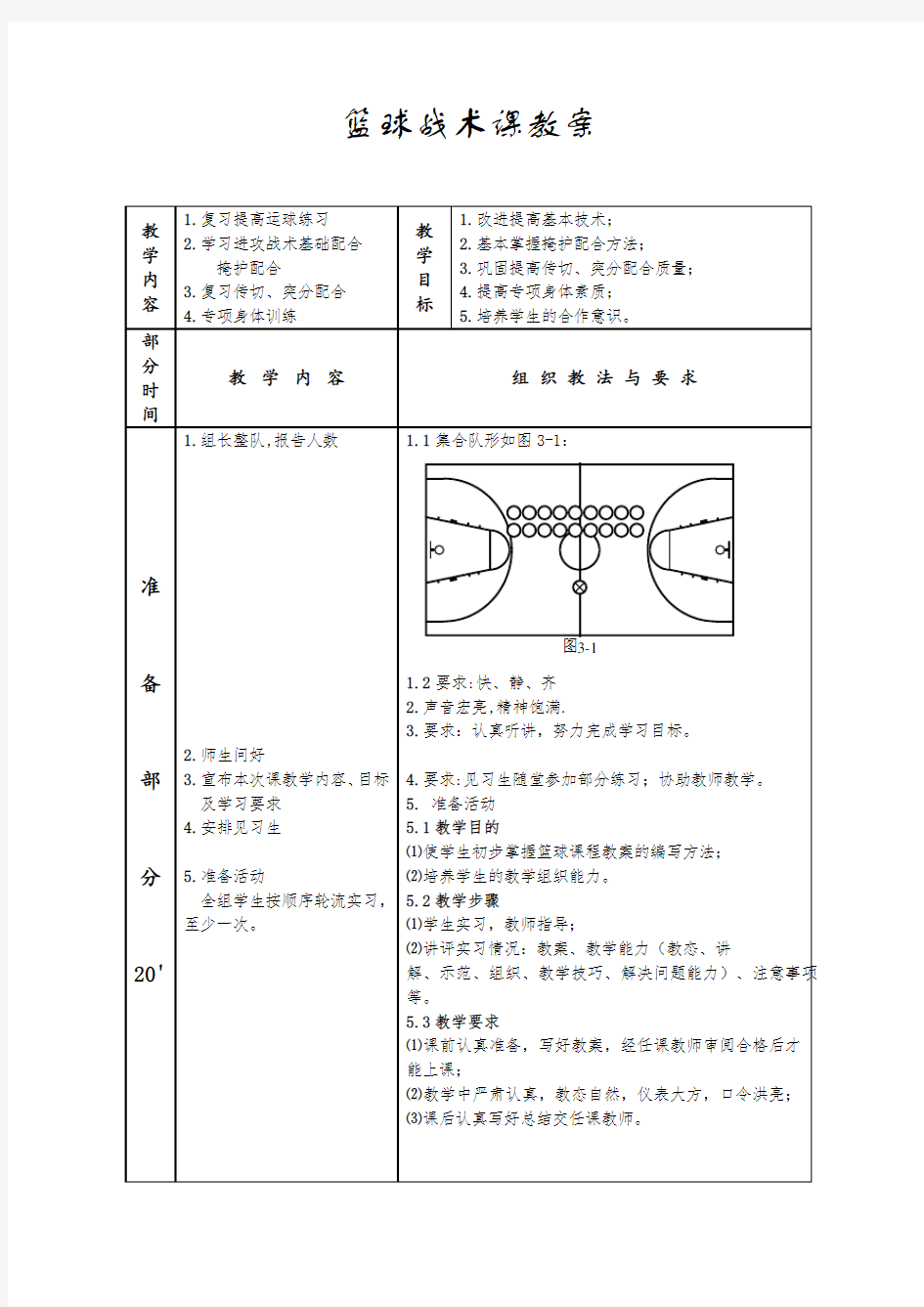 篮球战术课教案