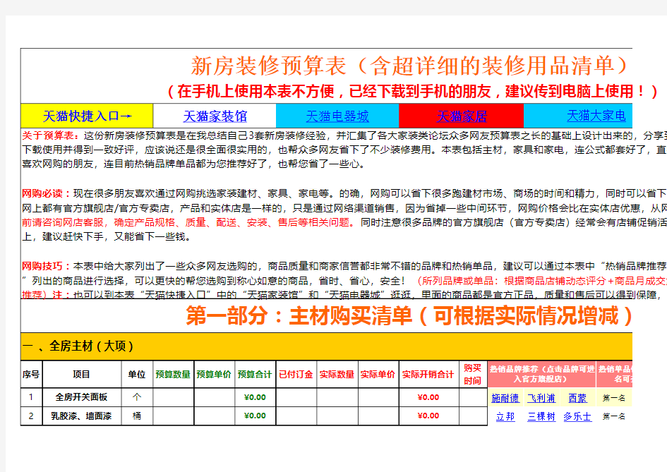 新房装修预算计算器