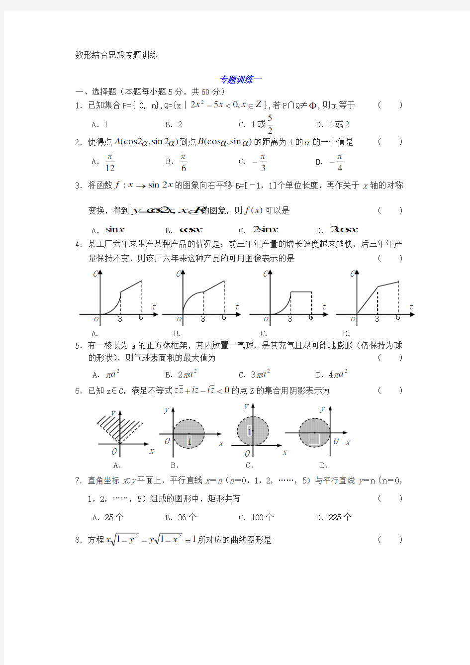 高考数学：数形结合思想专题训练