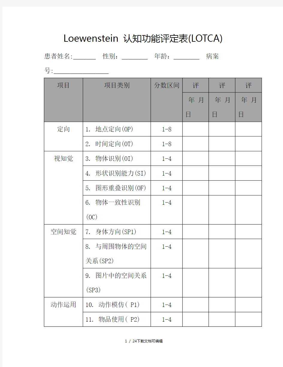 Loewenstein 认知功能评定表(LOTCA)