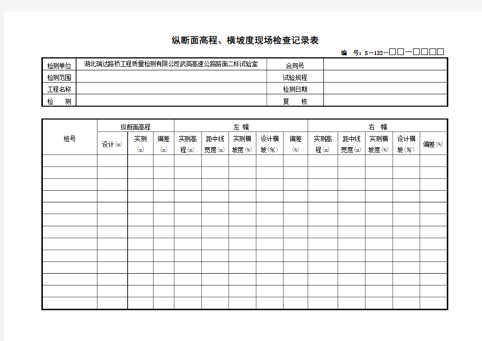 纵断面高程、横坡现场检查记录表