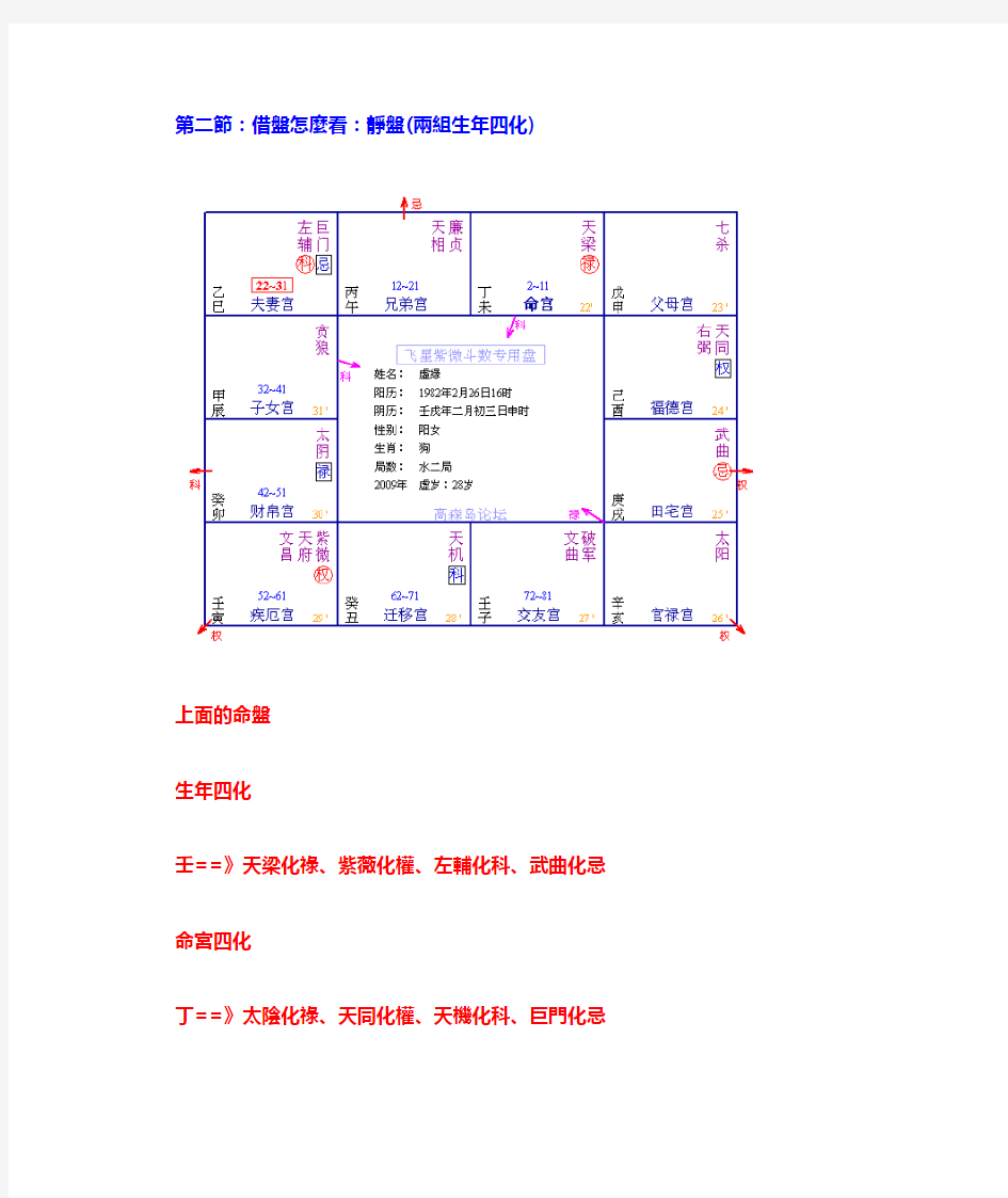 飞星紫微斗数,第四课—第二节：借盘怎麼看：静盘