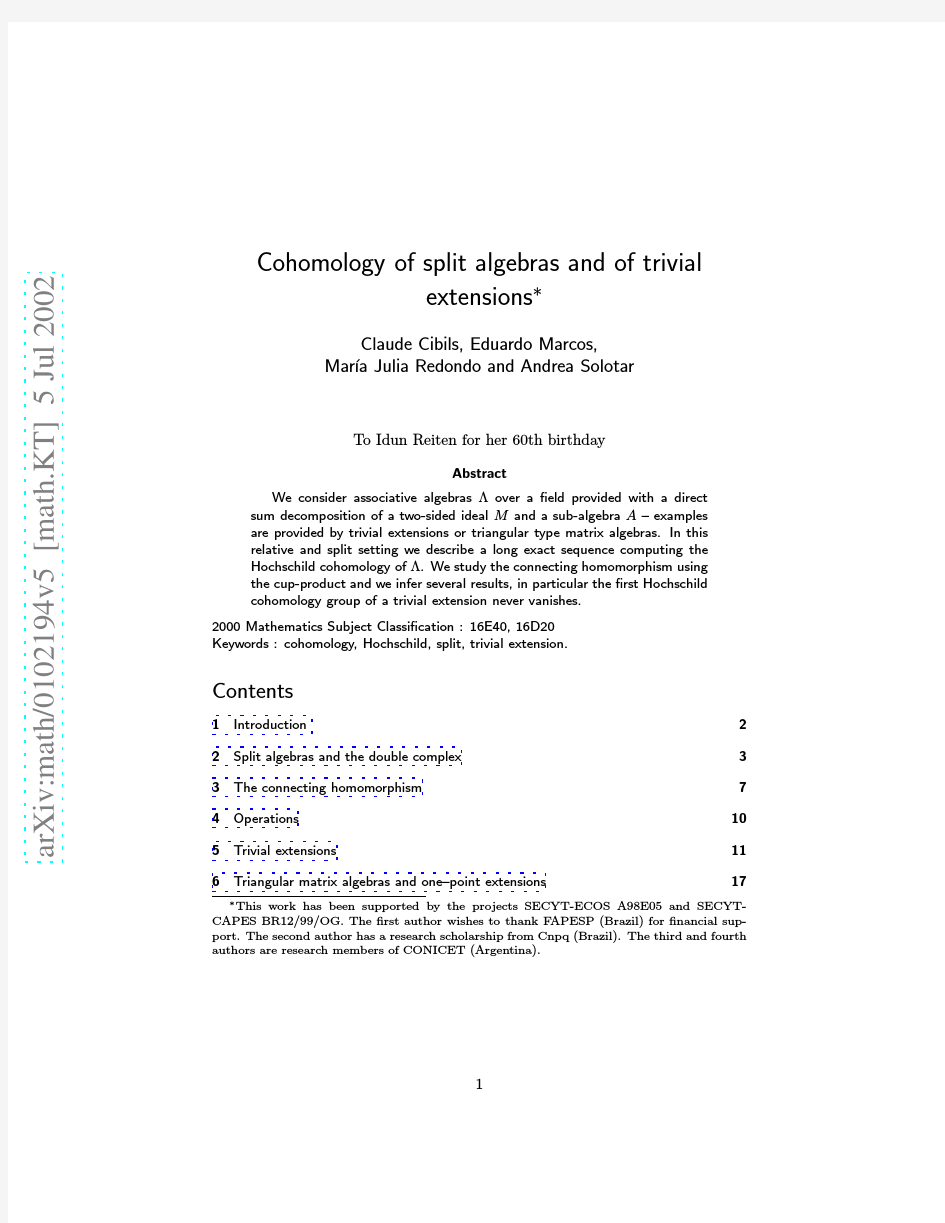 Cohomology of split algebras and of trivial extensions