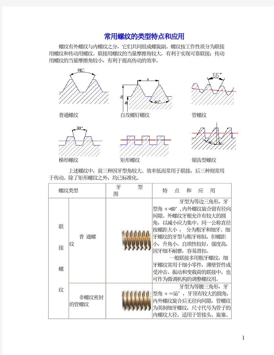 常用螺纹的类型特点和应用