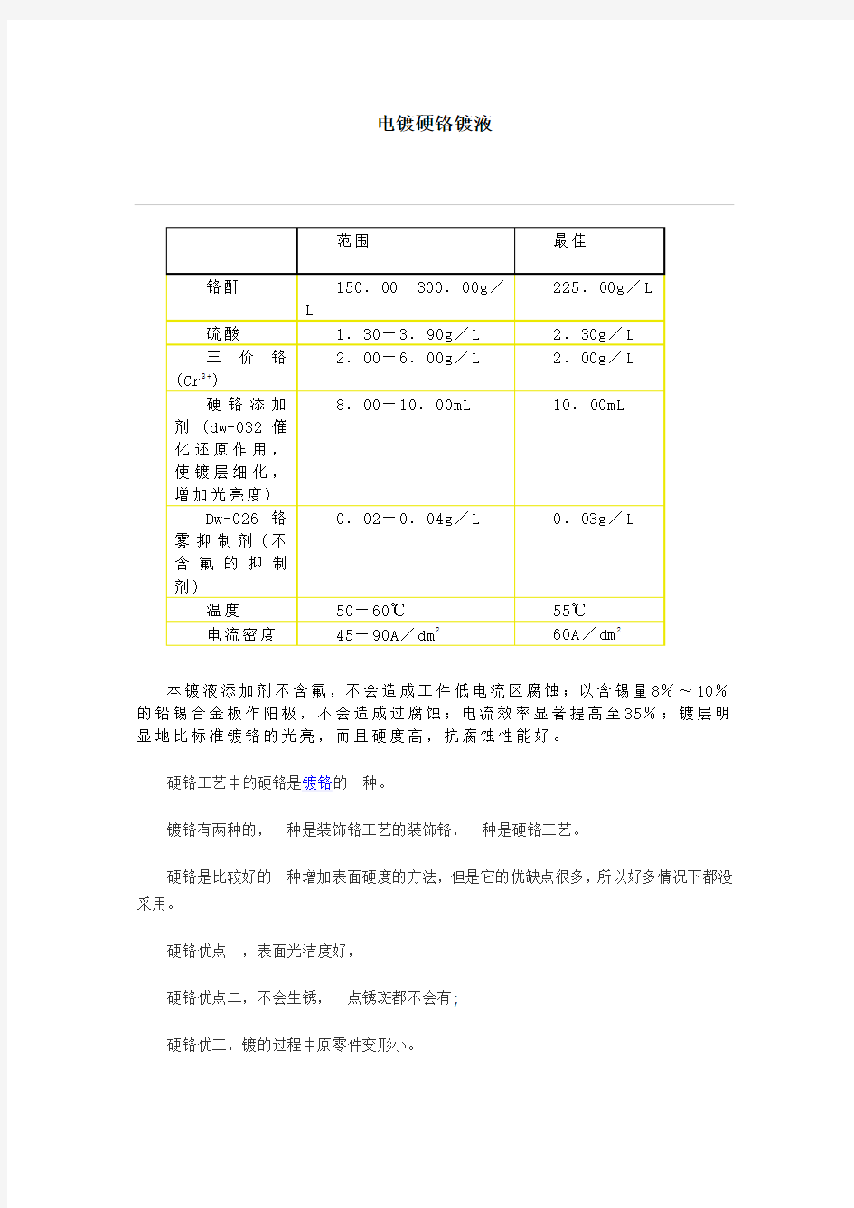 电镀硬铬镀液