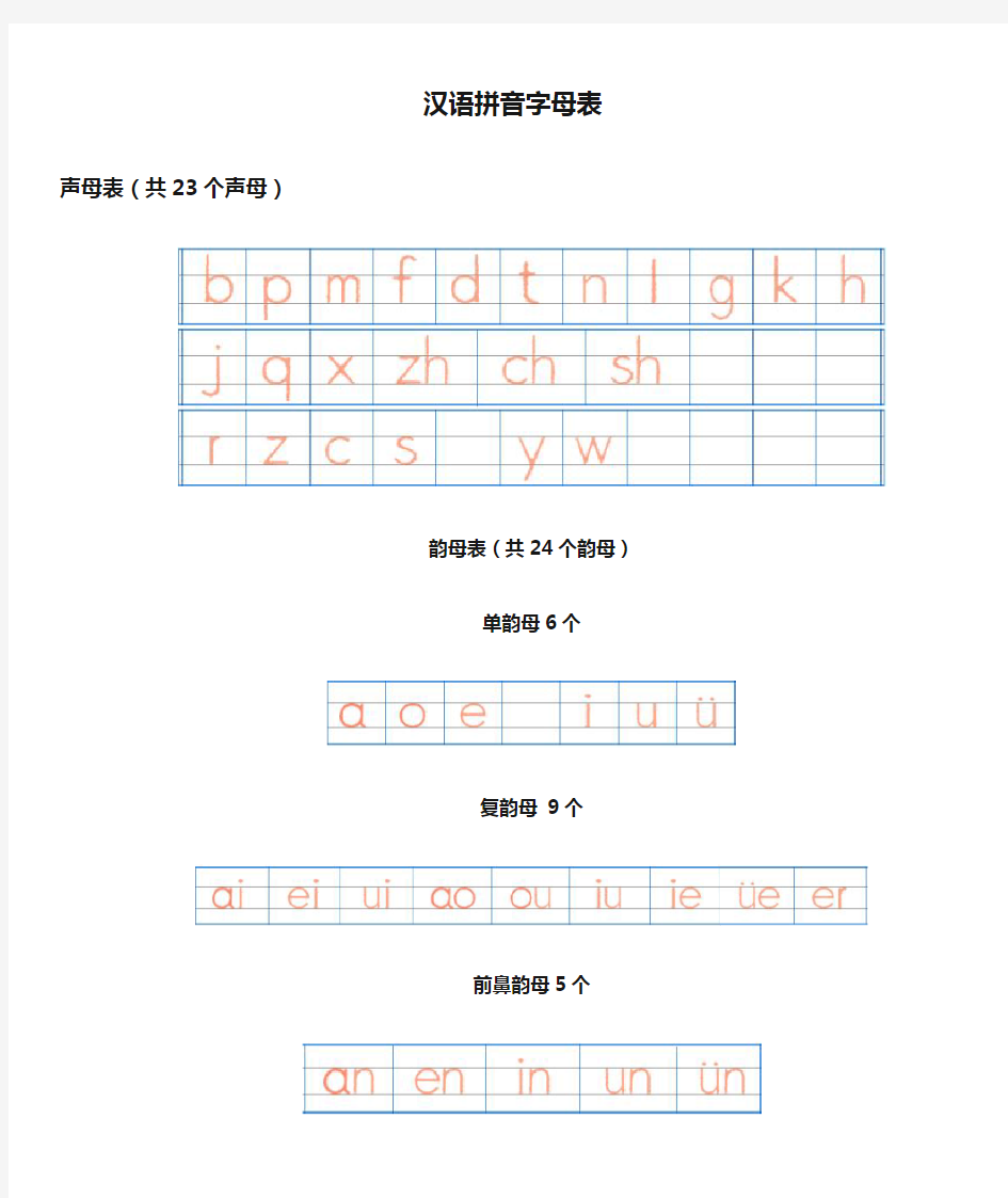 汉语拼音字母表-四线格书写