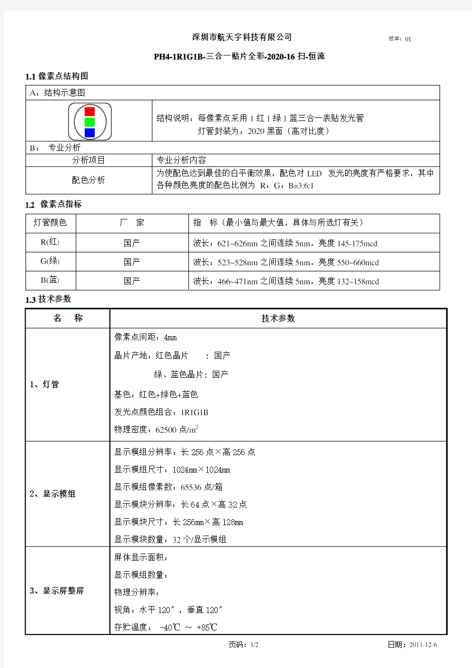 LED显示屏 P4规格参数