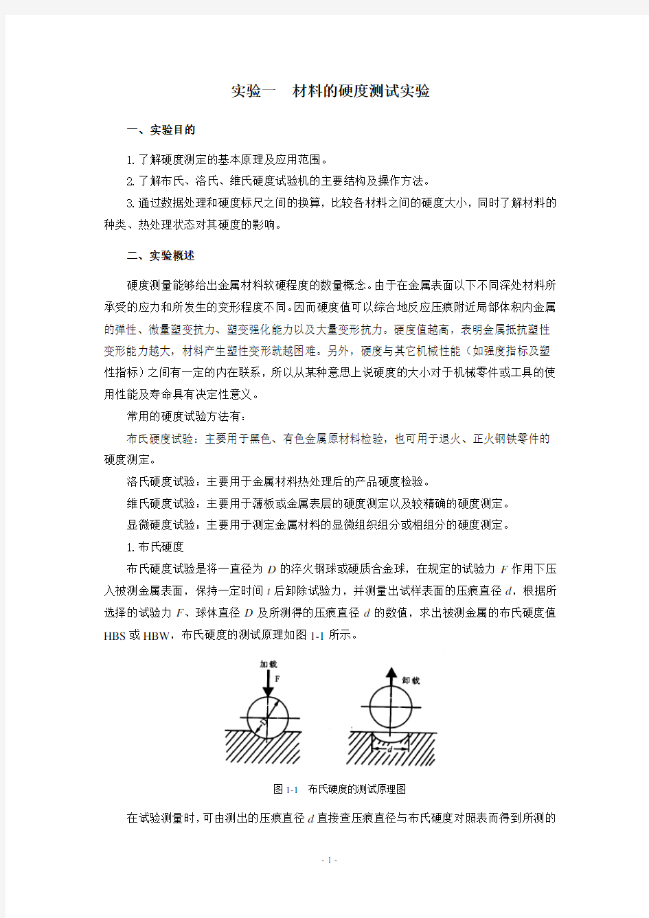 实验一 材料的硬度测试实验