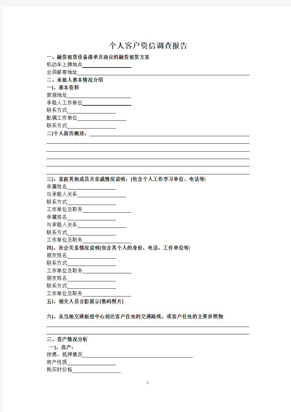 个人客户资信调查报告