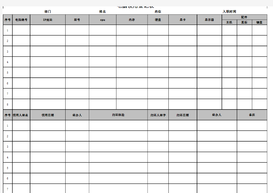 电脑领用登记表