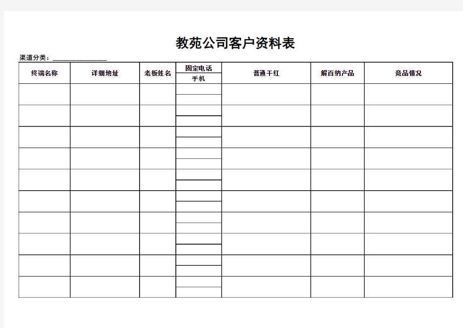 最新渠道客户登记表