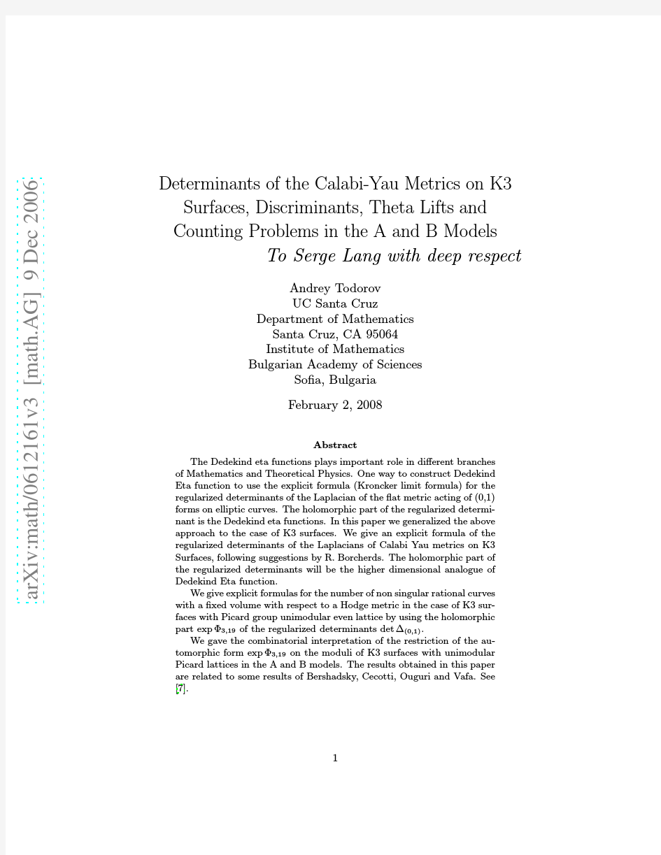 Determinants of the Calabi-Yau Metrics on K3 Surfaces, Discriminants, Theta Lifts and Count