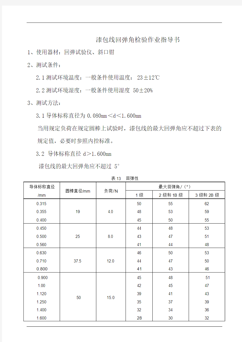 漆包线回弹角检验作业指导书