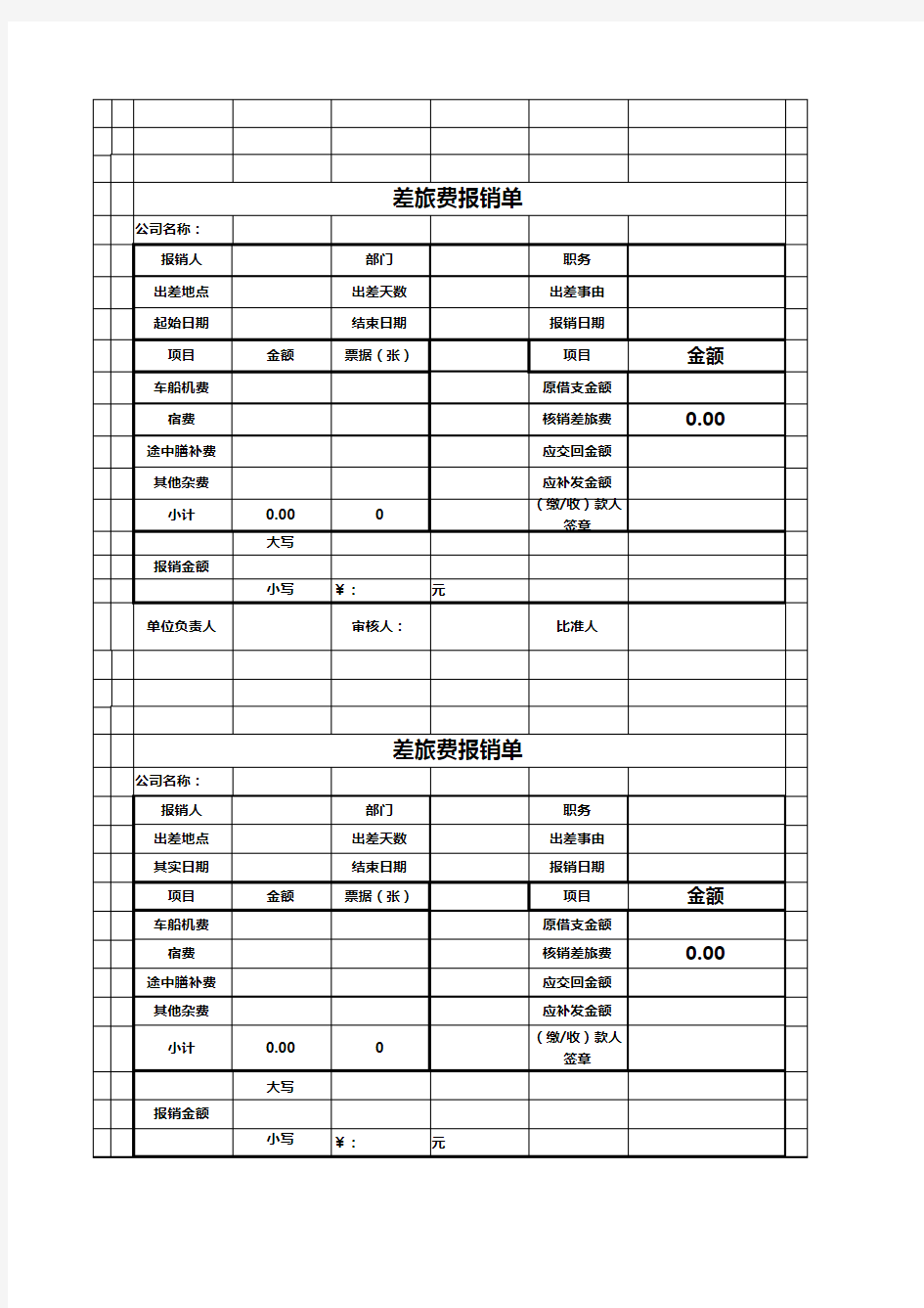 差旅费用报销单据excel模板