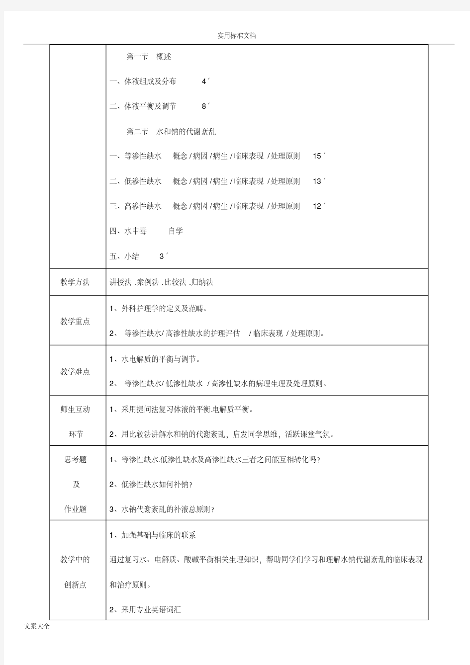 外科护理学教案设计(全)