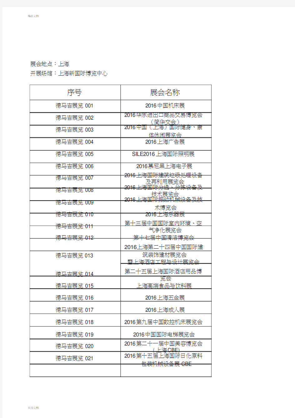 2016年最新上海展览会时间排期表