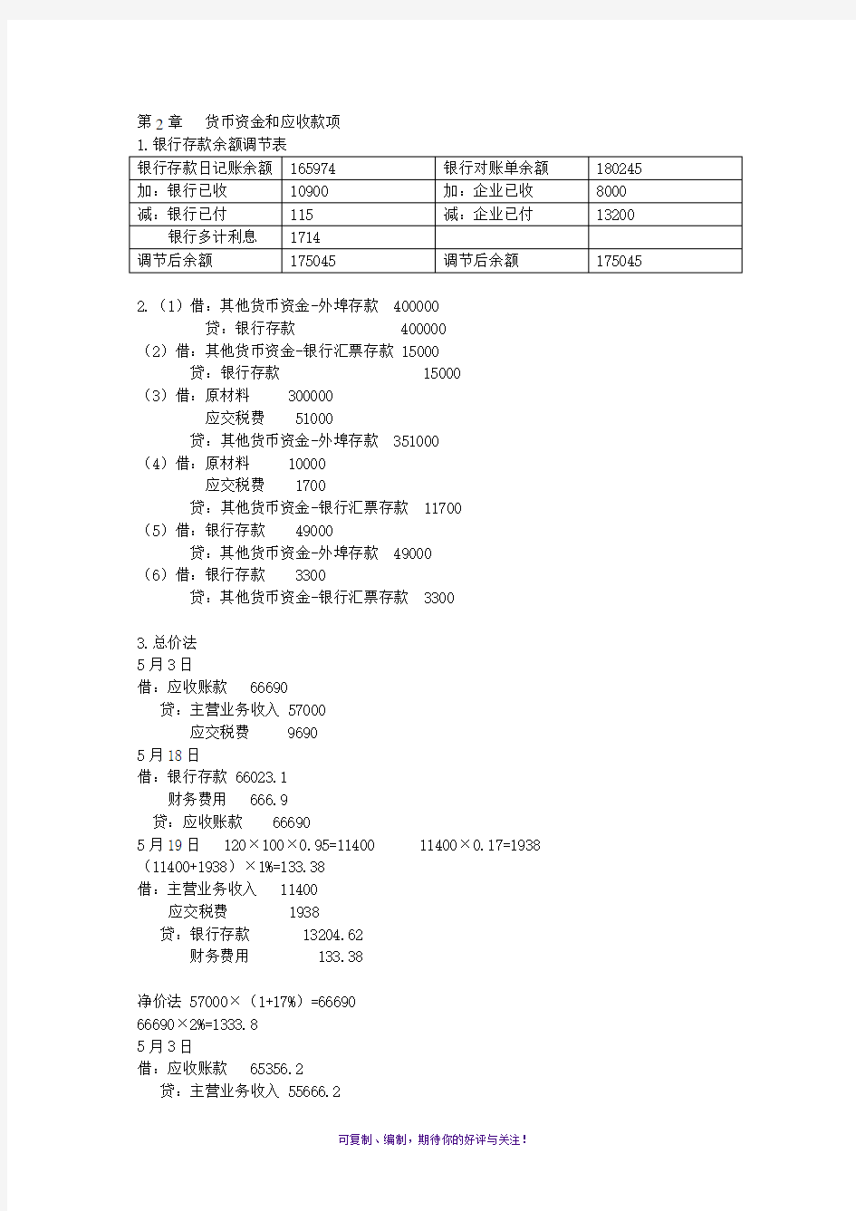 财务会计学课后答案(全)