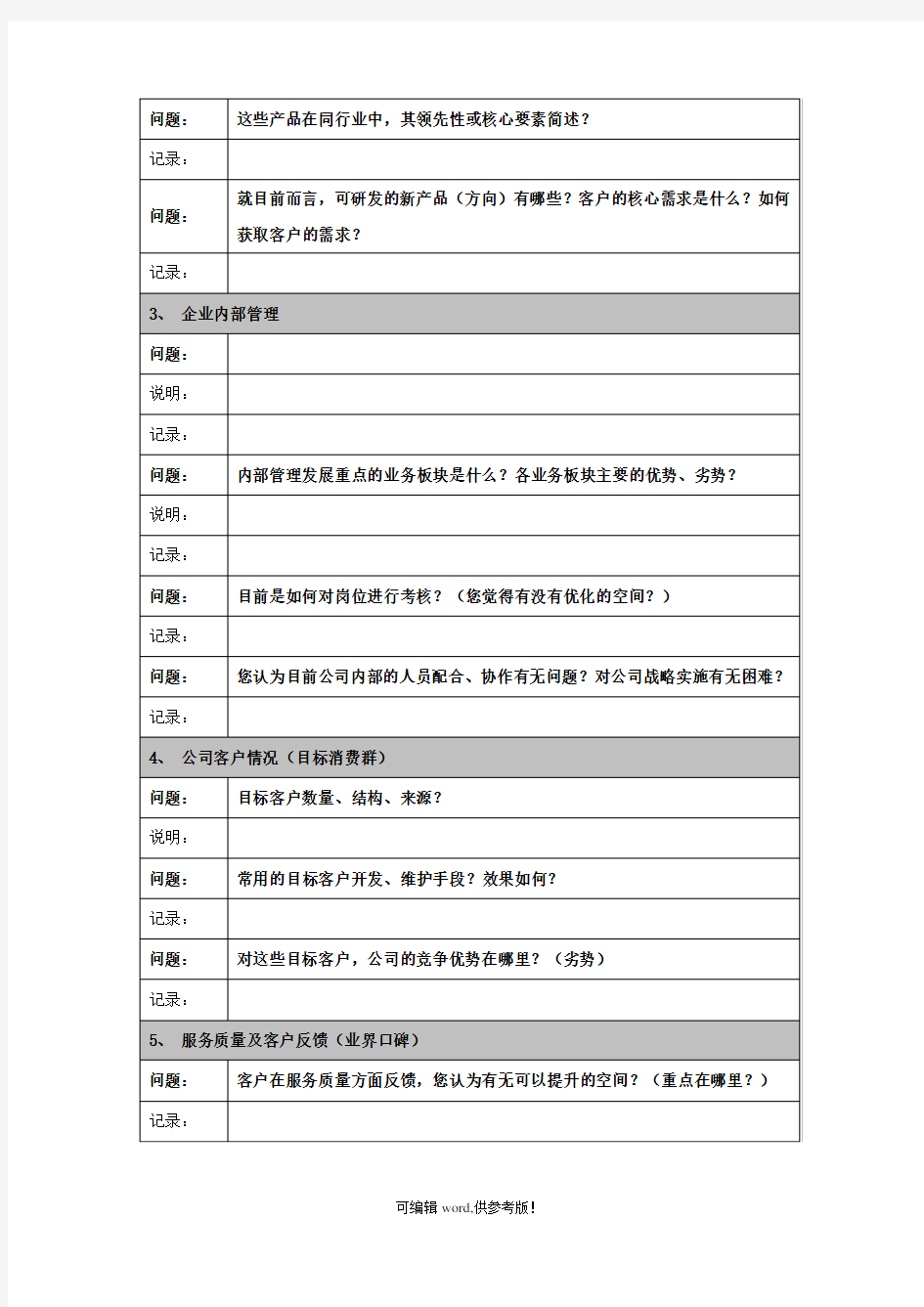 公司内部访谈提纲最新版本