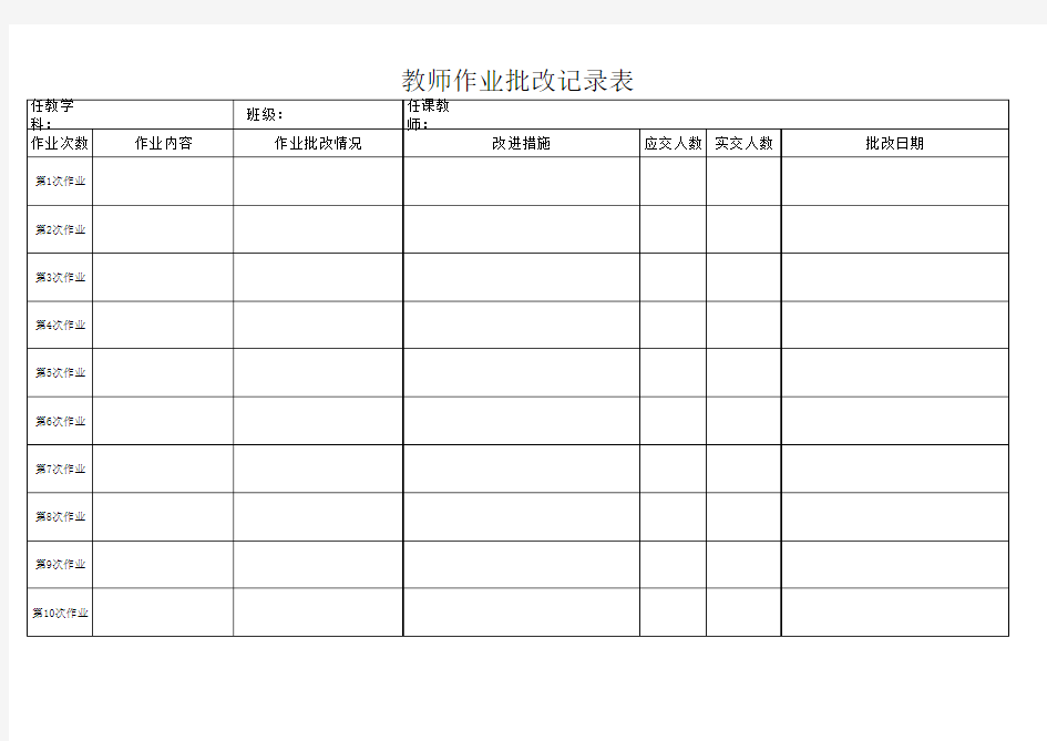 教师作业批改记录表