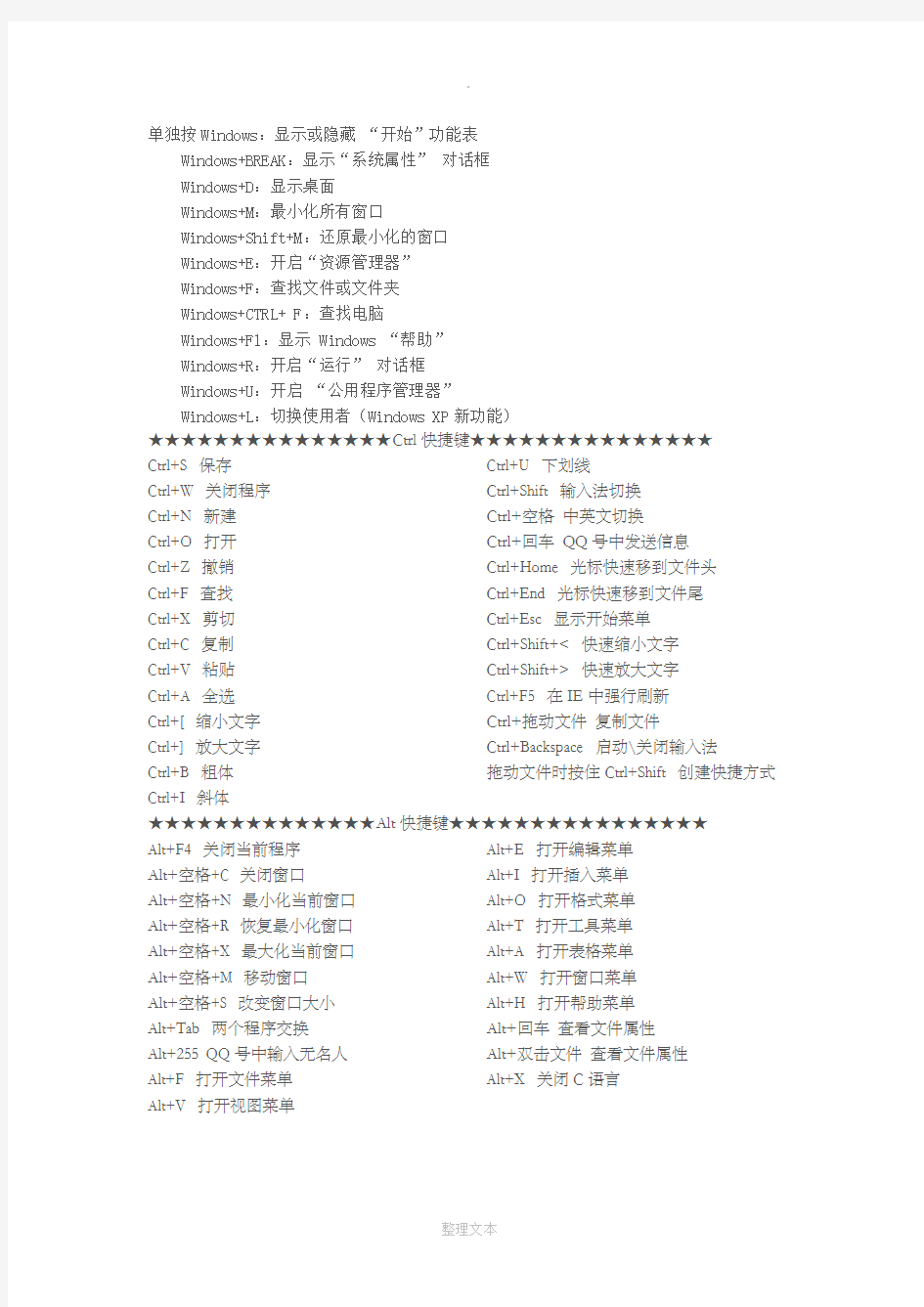 常用电脑快捷键大全