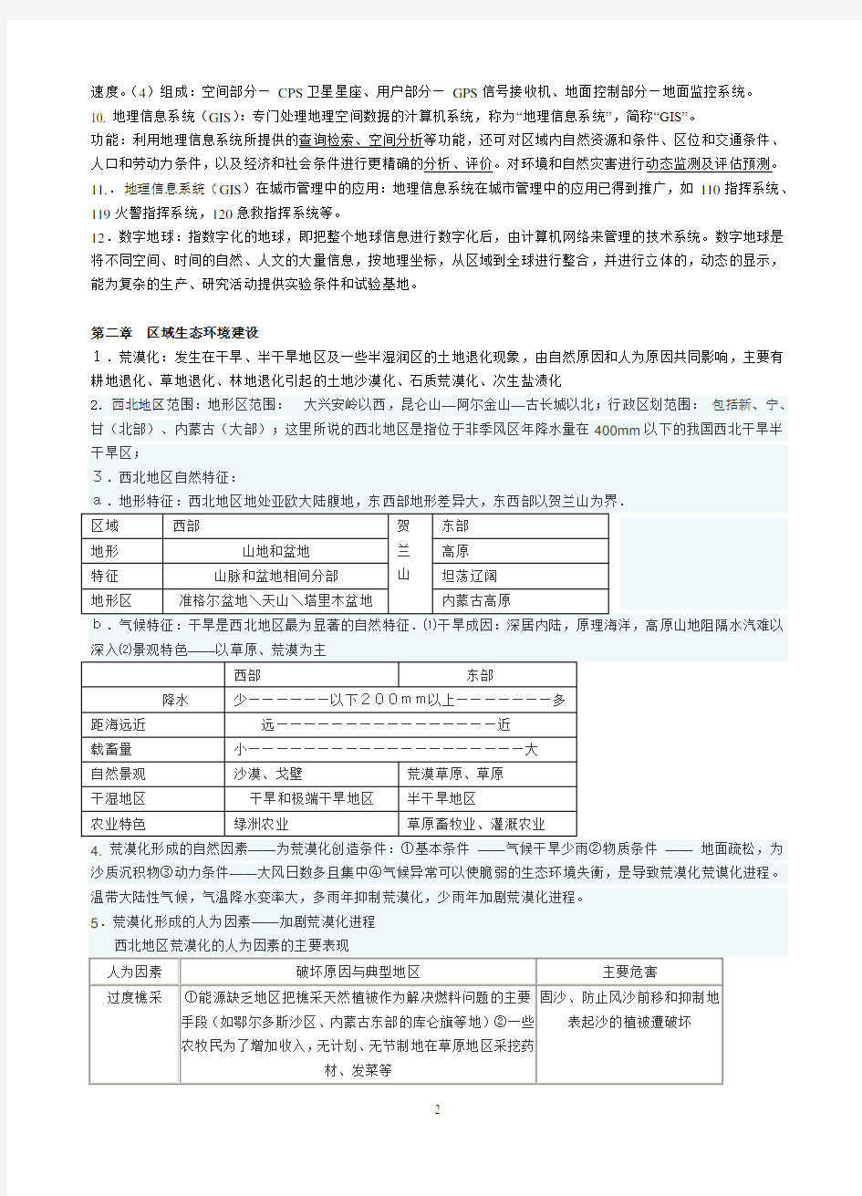 高中地理必修三知识点总结