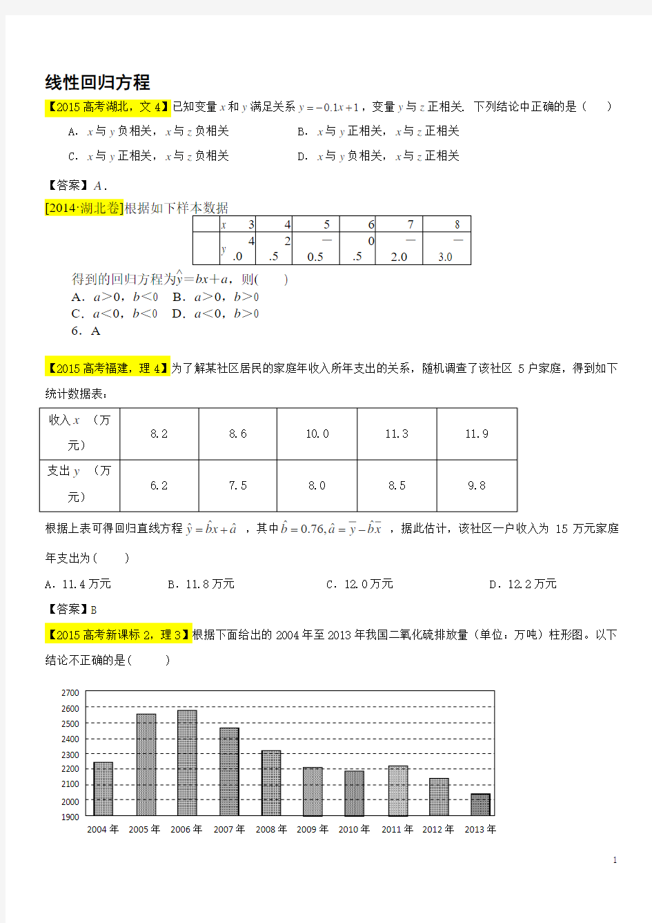 08-16年概率统计整理新文科之线性回归方程