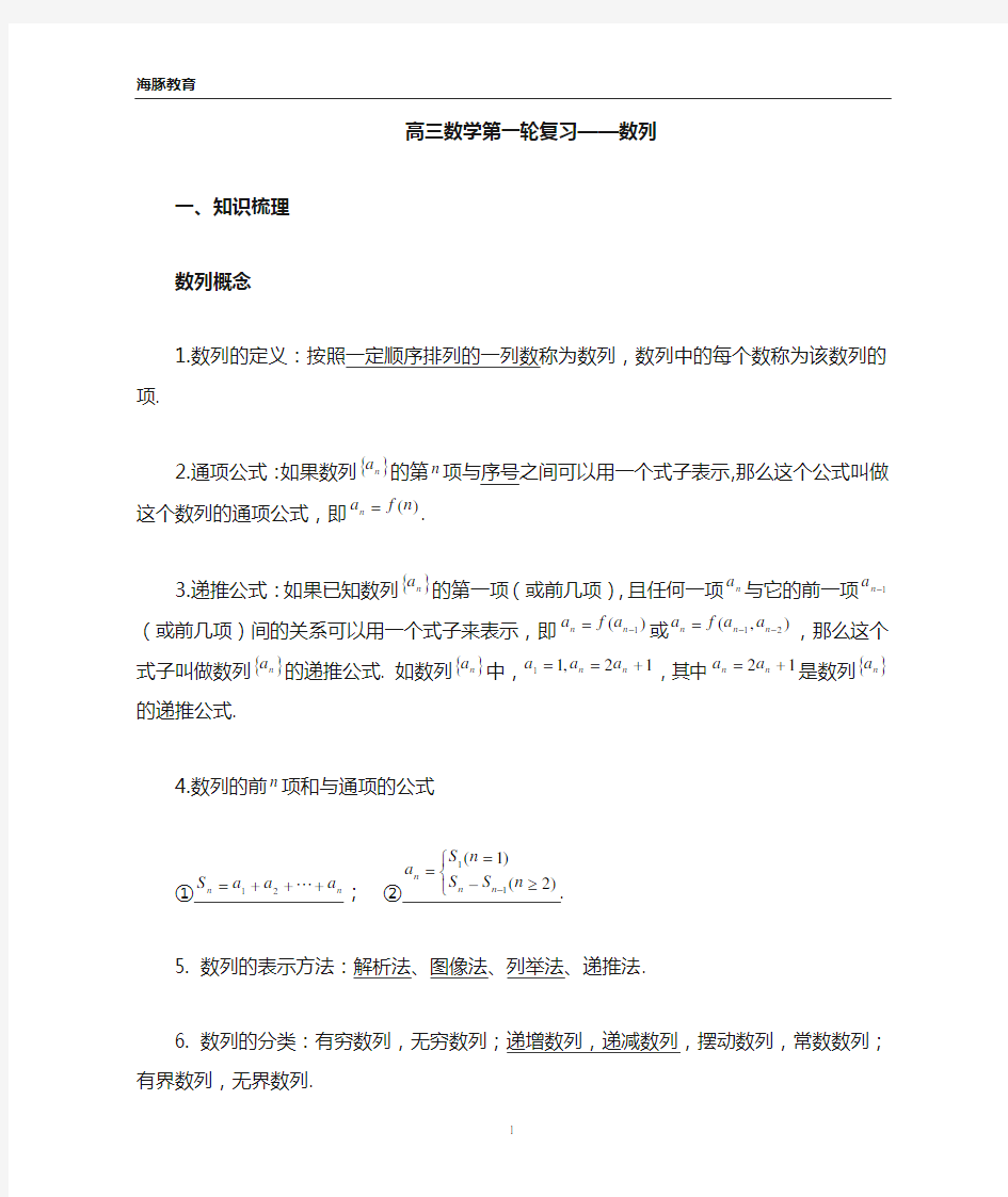 高三数学第一轮复习—数列(知识点很全)