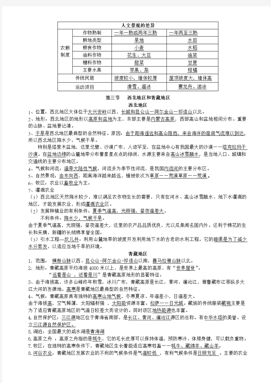 仁爱版地理八年级下册复习提纲复习总结