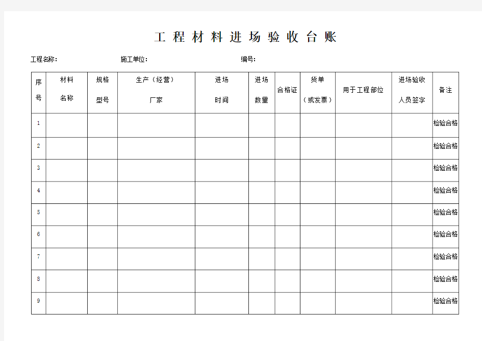 工程材料进场验收台账