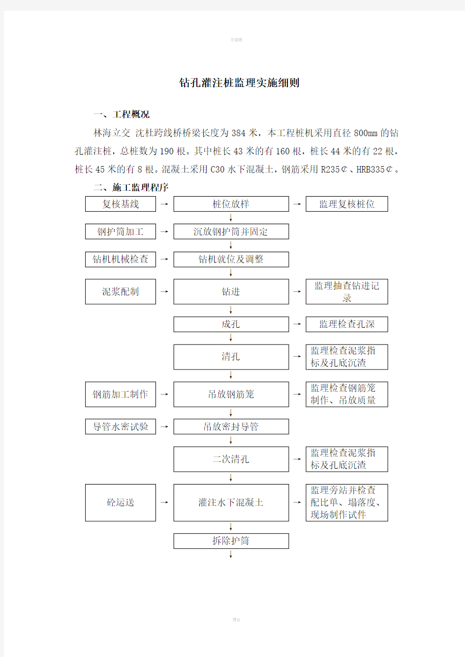 钻孔灌注桩监理实施细则