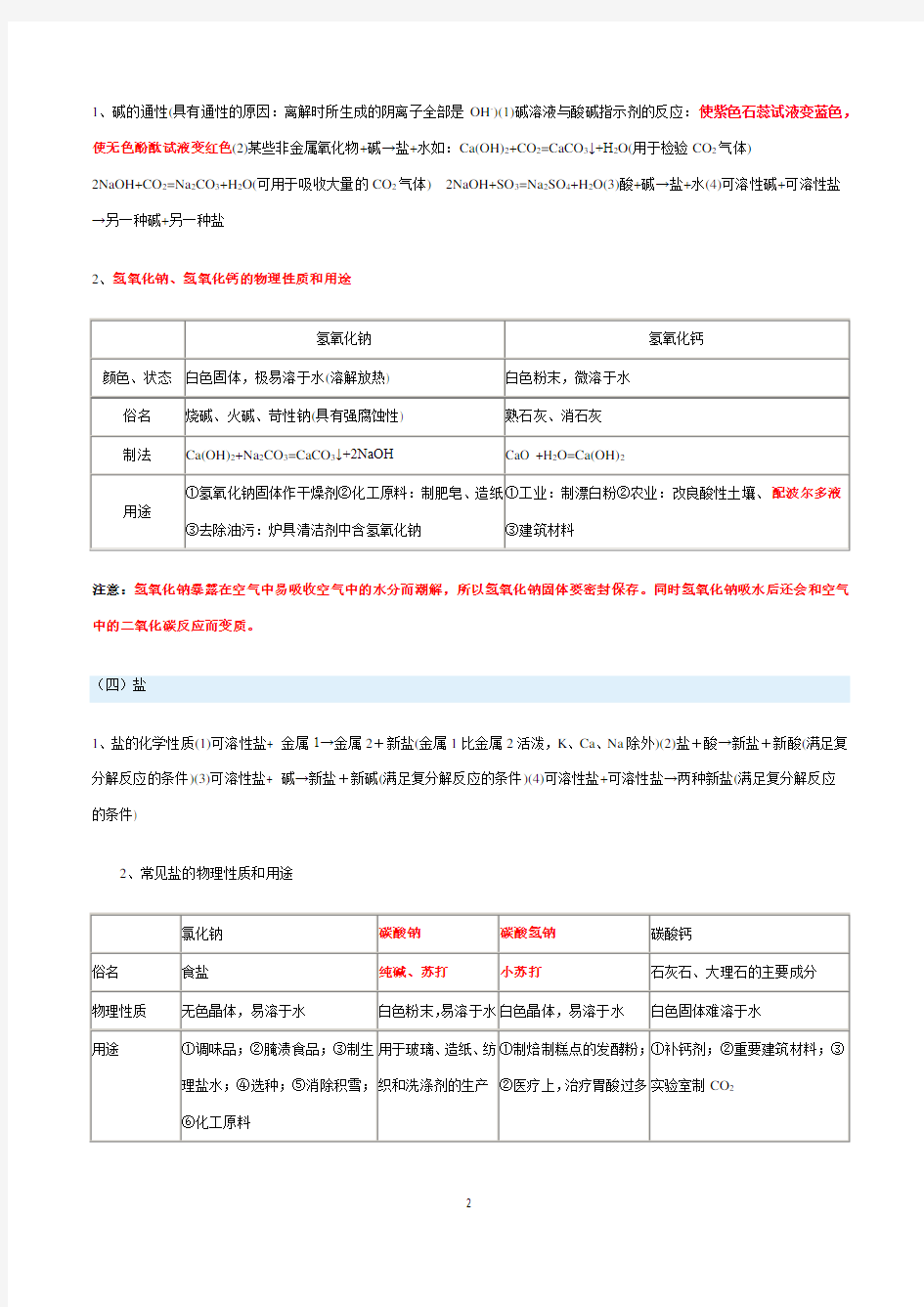 人教版初中化学酸和碱复习