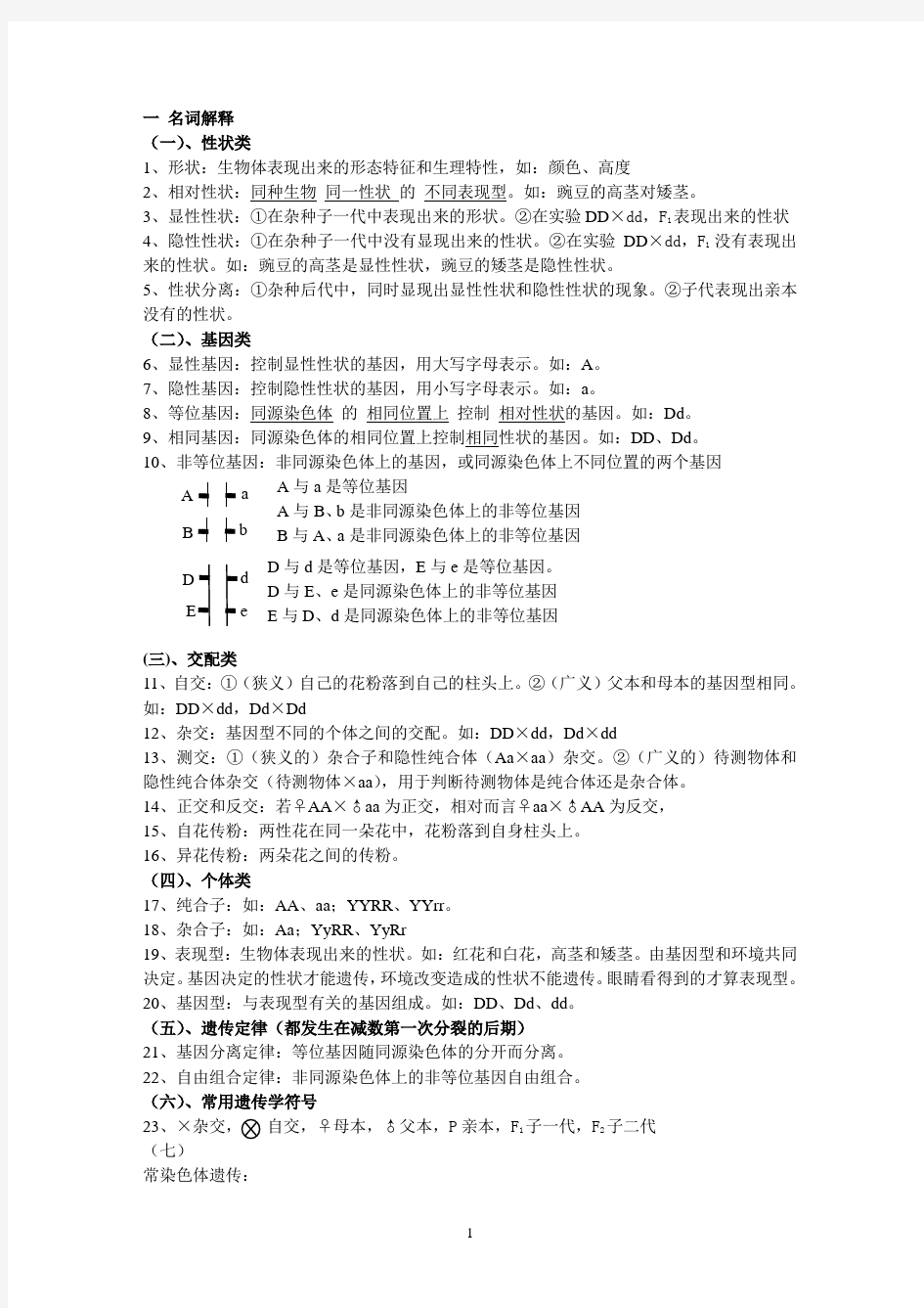 高中生物 遗传专业名字解释