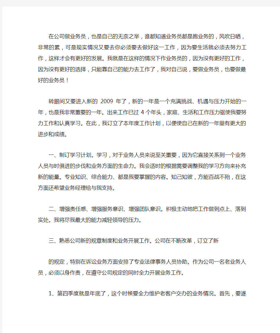 公司业务员工作计划