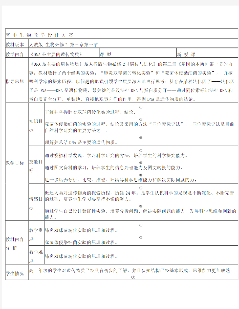 高中生物教学设计方案