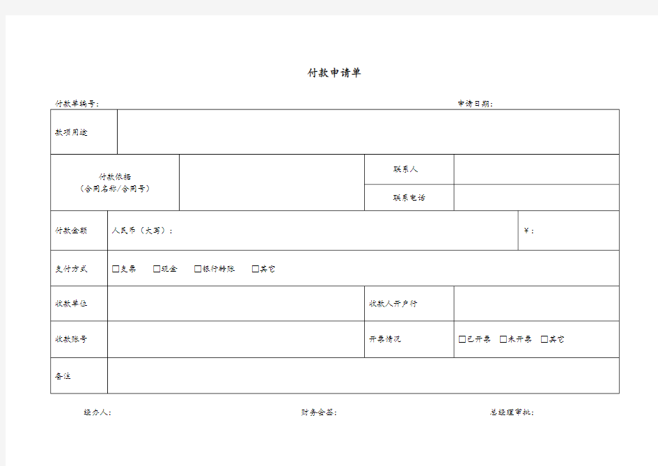 付款申请单模板