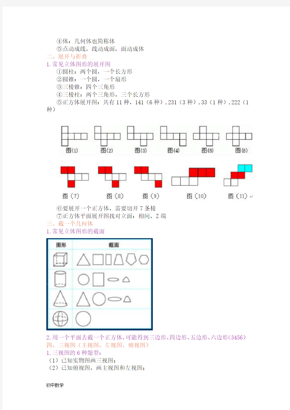 北师大版初中七年级上数学知识点汇总(精心整理)