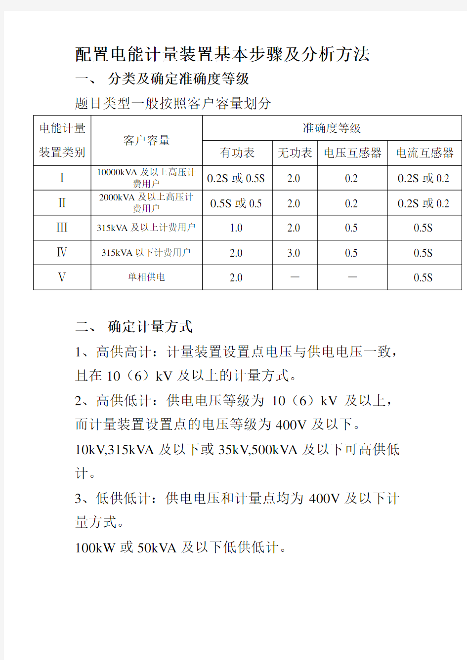 电能计量装置分类及计量器具配置