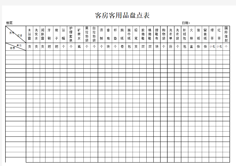 客房客用物品盘点表