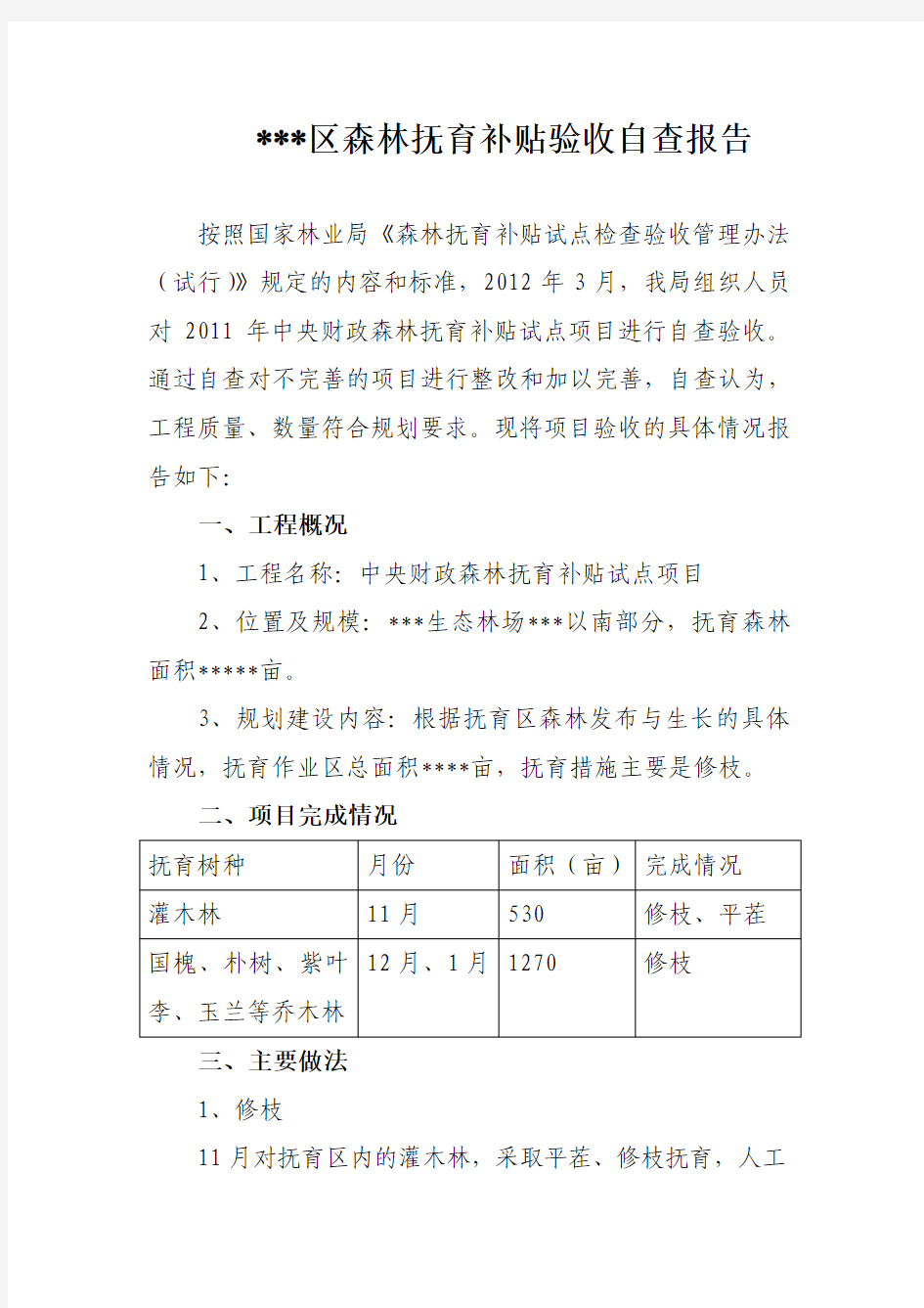 森林抚育补贴验收自查报告