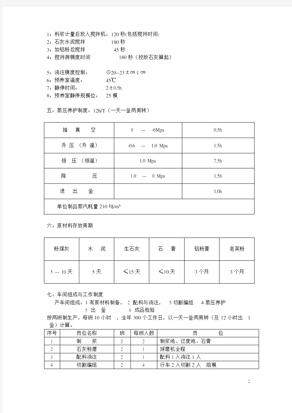 加气块生产工艺中的主要技术指标