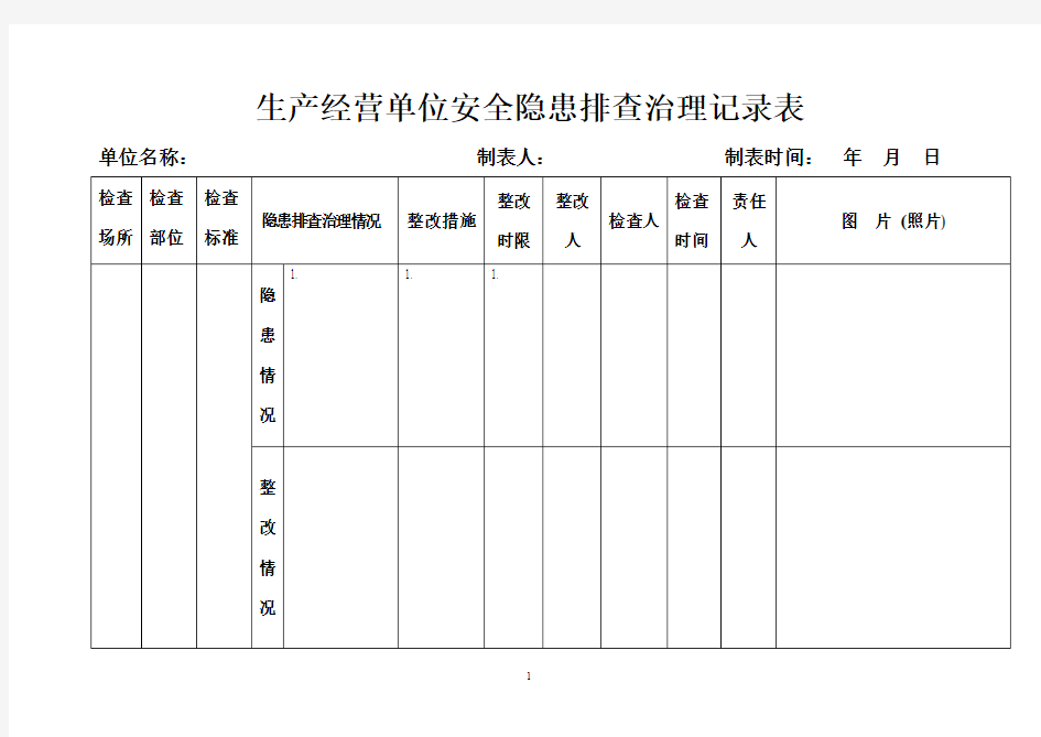 生产经营单位安全隐患排查治理记录表