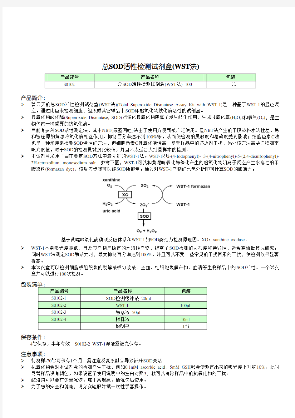 总SOD活性检测试剂盒(WST法)