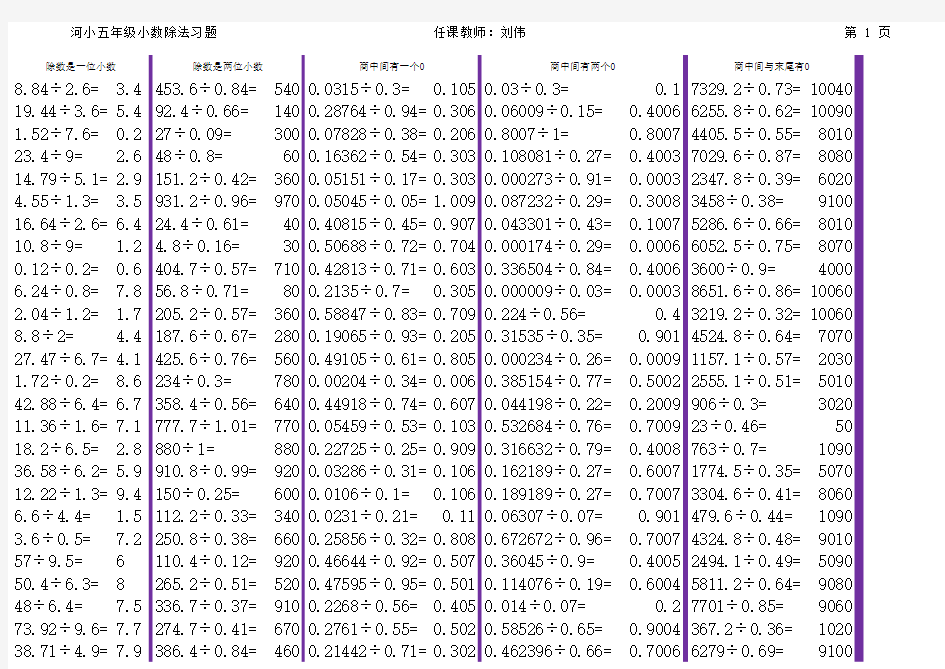 最新 五年级小数除法计算题集(已分类-超级详细)