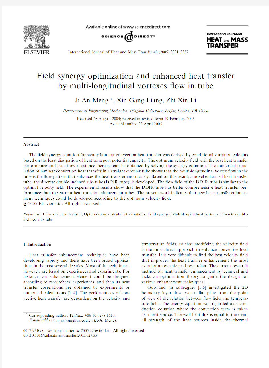 field synergy optimization and enhanced heat