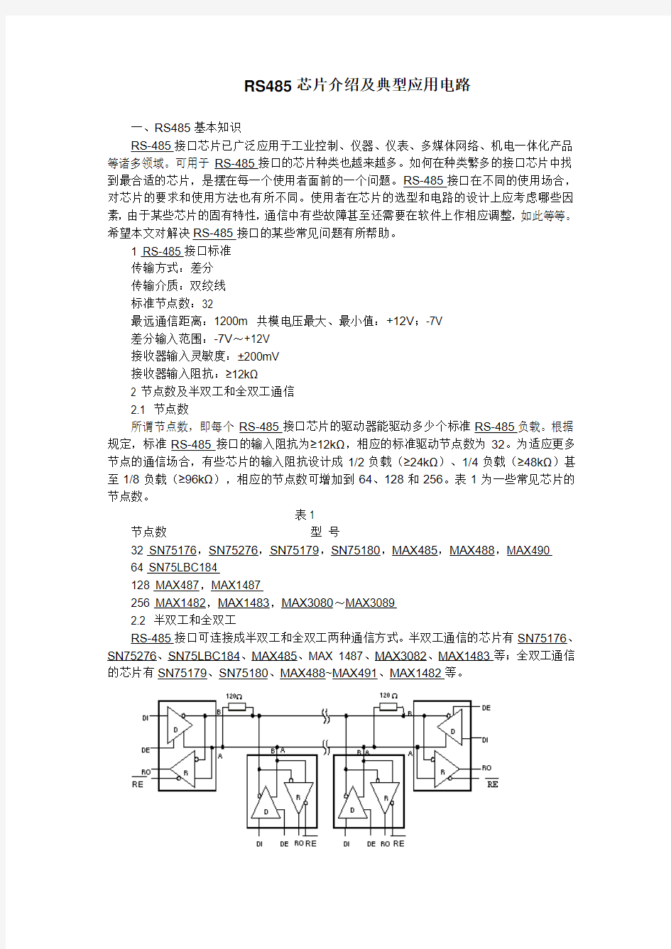 RS485芯片介绍及典型应用电路