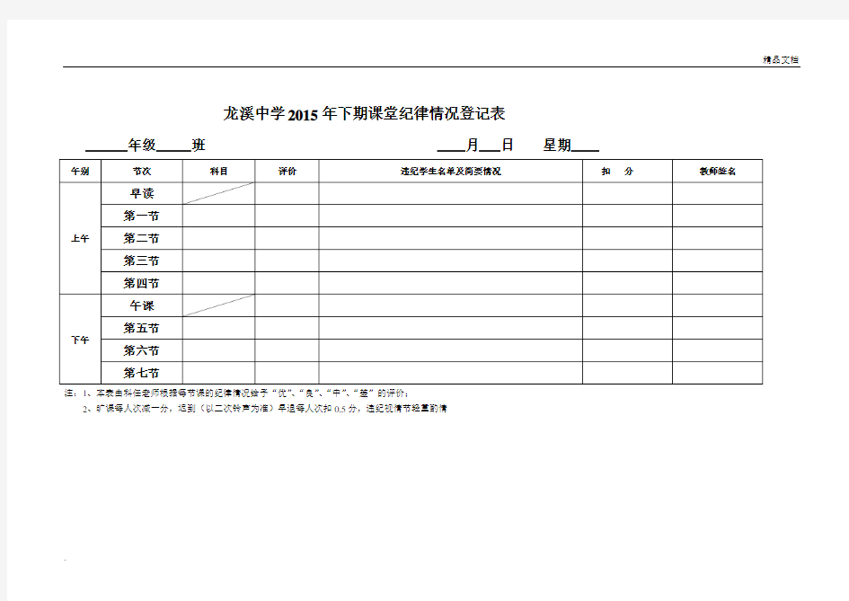 课堂纪律情况登记表