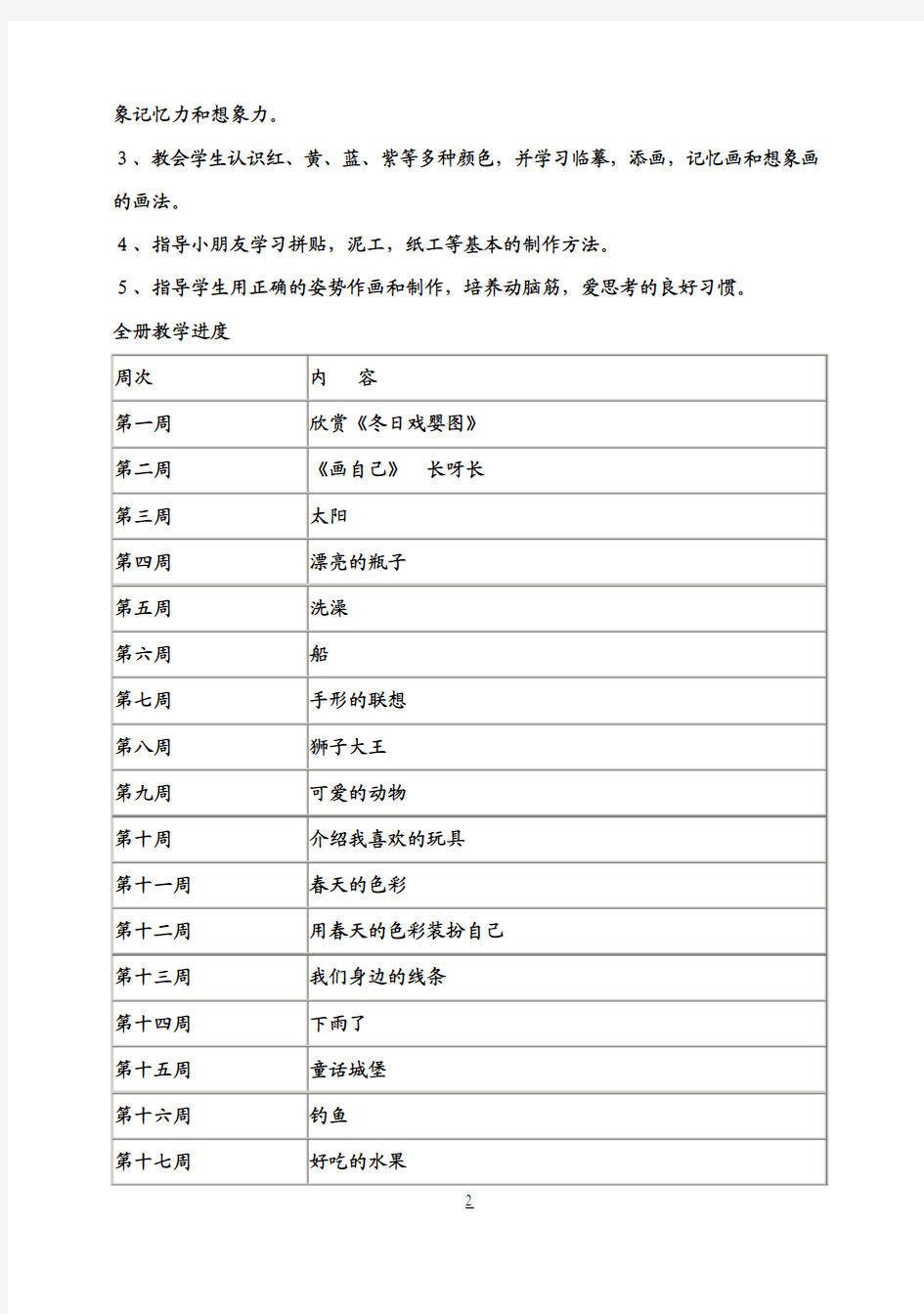 人美版小学一年级美术下教案