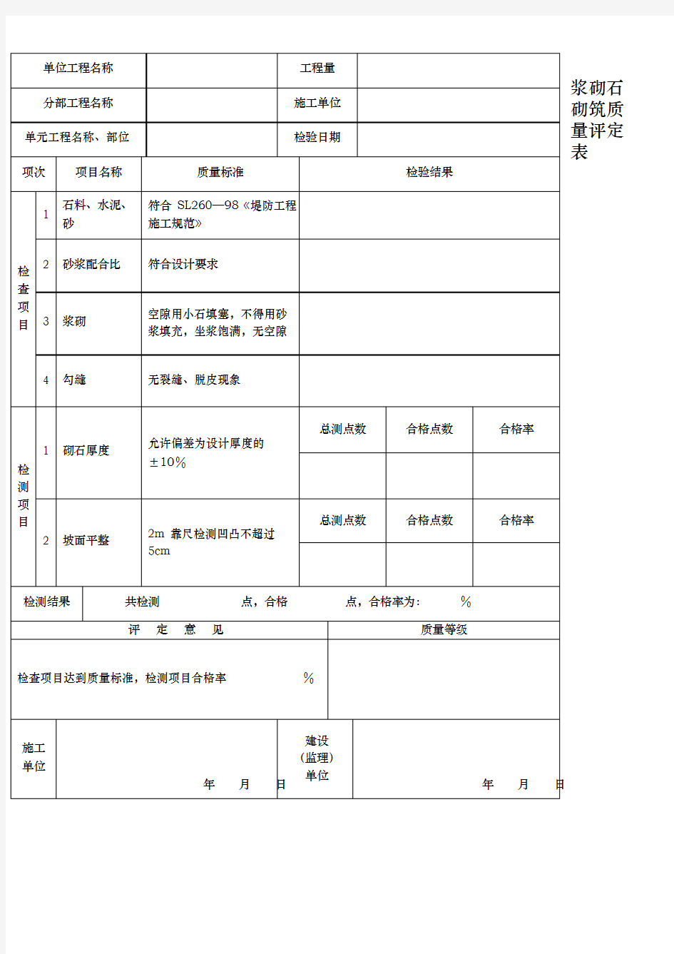 桥梁质量评定表